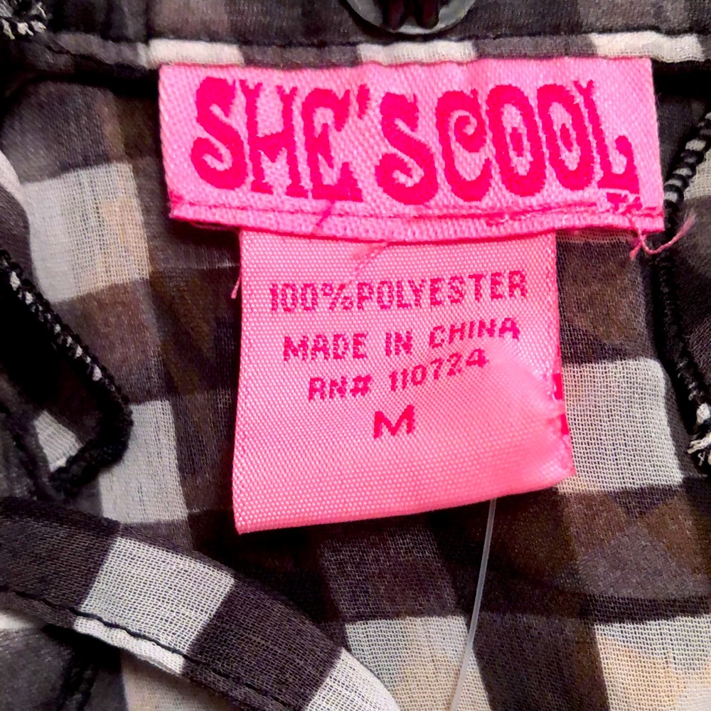 🚫Gifted Nwt She’s cool black&white gingham top ties at collar &waist junior - Picture 4 of 9